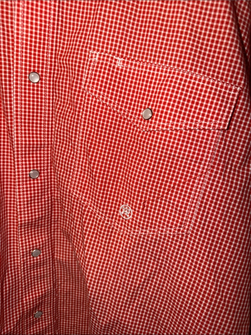 Roper Red/Orange Gingham Men's Pearl Snap Button-Down Shirt - Picture 3 of 5